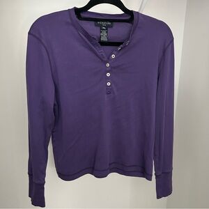 Jones New York Signature Women's Petite Purple Henley Top